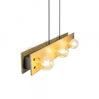 suspension 6 lumières en métal et bois