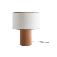 lampe à poser en bois feuille d'acajou et abat-jour en coton blanc cassé h36 cm solar
