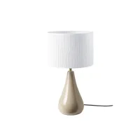 lampe à poser taupe en céramique brillante et abat-jour en tissu plissé blanc h49 cm troia