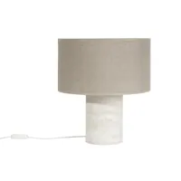 lampe à poser design effet travertin et abat-jour en lin h37 cm sema