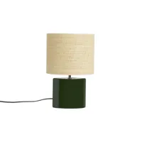 lampe à poser en céramique vert foncé et abat-jour en raphia naturel h40 cm tiga