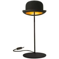 innermost lampe de table avec le chapeau jeeves (chapeau melon noir avec intérieur doré - feutre et aluminium anodisé)