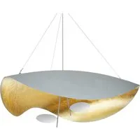 catellani & smith lampe à suspension lederam manta s2 (blanc et or / tiges satiné / disques blancs - métal)