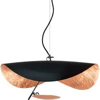 catellani & smith lampe à suspension lederam manta s1 (noir et cuivre / tige noire / disque cuivre - métal)