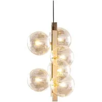 bonaldo lampe à suspension bon ton (6 lumières - structure en bronze cuivré et verre ambré)