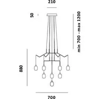 prandina lampe à suspension chan br6+ar3+r1 (laiton - verre pyrex et métal)