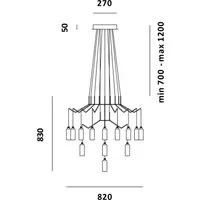 prandina lampe à suspension chan bt9+bt3+t1 (laiton - verre pyrex et métal)