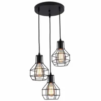 stoex suspension luminaire cage en métal, 3 lumières lustre industrielle vintage plafonnier pour cuisine salon salle à manger chambre, e27 noir  noir