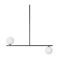 suspension avec 2 globes en verre blanc mat et métal noir 90x52cm suguri c - kolorowe
