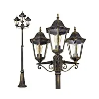 lampadaire extérieur hongkong à 3 lampes, candélabre au design original pour une mise en valeur de votre entrée ou jardin, réverbère aux finitions soignées et au charme classique