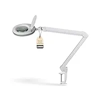 lumeno led lampe loupe 7218gr avec lentille en verre de 127 mm, lampe de travail, convient pour cosmétique, les bricoleurs, aide à la lecture lampe grossissante, 8 dioptries gris