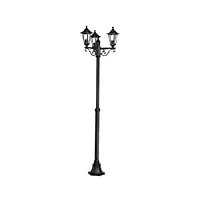 eglo lampadaire parisien laterna 4 à 3 têtes, luminaire extérieur sur pied, lanterne, lampe de jardin et de chemin en fonte d’aluminium noir et verre, douille e27, ip44