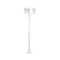 eglo lampadaire parisien laterna 5 à 3 têtes, luminaire extérieur sur pied, lanterne, lampe de jardin et de chemin en fonte d’aluminium blanc et verre, douille e27, ip44