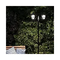 lampadaire solaire led en aluminium noir 2 têtes - Éclairage 12 led - produit waterproof pour le jardin - intensité réglable 72 lumens max. - hauteur ajustable (80cm, 120cm ou 210cm) (blanc)