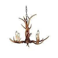 chirpsstag vintage chandelier corne de cerf en résine 4 lumières, lustres campagne bois de cervidé rurales, salle d'étude/bureau, salle à manger, chambre, salon chandelier