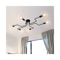 oyipro plafonnier industriel, 6-lumières lustre, noir lampe plafond e27 base, pour salon chambre cuisine (sans ampoules)