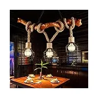 antique lustre vintage en bois lampe suspendue avec iron cage restaurant bar café chanvre corde e27 lustre en bois