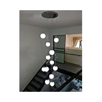 bds lighting 12 boules de verre lustre escalier modernes lampes suspendues pour lustre de villa lustre escalier duplex long lustre led, 50x250cm grande taille (taille : a)