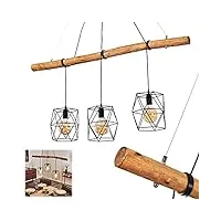 hofstein suspension seegaard, lampe à suspendre en métal/bois en noir/marron, 3 flammes, 3 x e27, lampe à suspendre moderne, sans ampoules