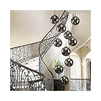 10 boules de verre escalier lustre long pendant lumière bâtiment duplex grand lustre salon villa creux moderne escalier minimaliste lampe 40x200 cm (couleur : gris)