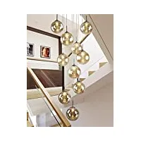 ceiling lighting 10 boules de verre escalier lustre long pendant lumière bâtiment duplex grand lustre salon villa creux moderne escalier minimaliste lampe 40x200 cm (couleur : champagne)