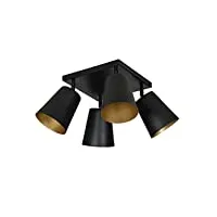 licht-erlebnisse spot de plafond carré noir doré avec abat-jour en métal 4 x e27 rétro plafonnier spot spot salon