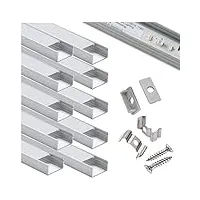 profilé aluminium led - 10x1mètre aluminium profilé u-forme pour bandes à led, compact finition professionnelle avec blanc laiteux couvercle,embouts,clips de montage en métal