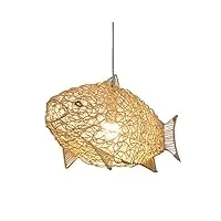 lampe suspendue en rotin e27 poisson tissé à la main lustre créatif moderne pendentif minimaliste lumières suspendues hauteur réglable lampe suspendue restaurant chambre salon café bar