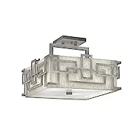 plafonnier moderne chino en métal et nickel et lin, 3 flmg - forme carrée - pour salle à manger ou salon