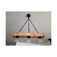 solenzo - lustre suspension en bois et corde style industriel rustique campagne chic 3 ampoules (e27)