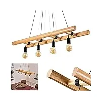 suspension yaak en bois, parfaite au dessus d'une table dans une salle à manger vintage, la hauteur peut être ajustée en enroulant les câbles, pour 4 ampoules e27, ampoule(s) non incluse(s)