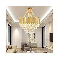 post-moderne led lustre en cristal de luxe ronde chambre lampe salon acier inoxydable grandes lustres en cristal dans le hall, lumière chaude 3000k, dia 80cm