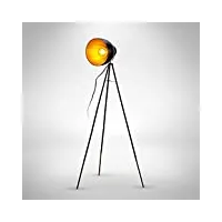 b.k.licht lampadaire led vintage, lampe à pied design rétro, Ø abat-jour 24cm, métal noir doré, pour ampoule e27 led ou halogène de 40w max, hauteur 136 cm