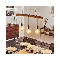 suspension seegaard en bois clair et métal noir, 3 lampes pendantes vintages idéal au dessus d'une table de salle à manger rétro, pour 3 ampoules e27, ampoule(s) non incluse(s)