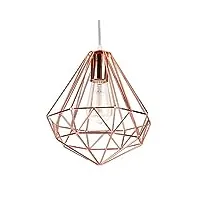 idegu suspension luminaire moderne, lustre plafonnier industriel lampe de plafond abat-jour en forme de cage métal décoration d'éclairage pour chambre salon salle à manger, or rose (diamant 25cm)