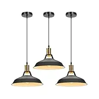 stoex suspension luminaire vintage métal 27cm, lot de 3 lustre industriel lampes e27 corde ajustable pour salon cuisine restaurant salle à manger chambre (noirblanc)