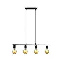 b.k.licht suspension vintage design industriel en noir mat pour 4 ampoules e27, livrée sans ampoules, hauteur 120cm, largeur 75,5cm