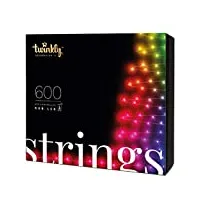 twinkly strings - guirlande lumineuse à led avec 600 led rgb - décorations de noël pour l'intérieur et l'extérieur - contrôlée par app, fil noir, 48m