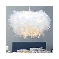 guanshan 50cm/19.8" hémisphère blanc plume pendentif lumière plume abat-jour plafonnier luminaire plume lustre pour salon, chambre, salle À manger
