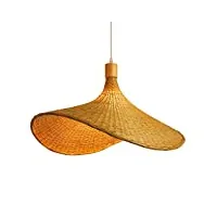 barcelona led suspension de plafond chapeau vintage avec culot e27 abat-jour en osier bambou bois rotin pour salle à manger cuisine salon