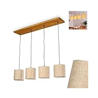 suspension shiburg en bois et tissus beige, 4 lampes pendantes rétros idéales au dessus d'une table vintage, hauteur max. 200 cm, pour 4 ampoules e27, ampoule(s) non incluse(s)