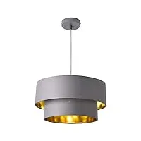 lux.pro lampe à suspendre moderne suspension design douille e27 60w en métal et textile diamètre 40 cm gris doré