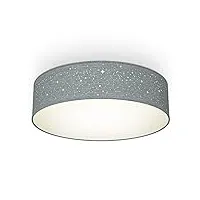b.k.licht plafonnier tissu gris avec décor étoile, éclairage plafond chambre, salon, salle à manger, 2 douilles e27 pour ampoules de 40w max, Ø38cm