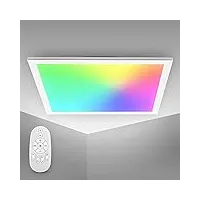 b.k.licht panel led rgbw carré, 7 couleurs, lumière blanche réglable entre blanc chaud cct, neutre & froid, télécommande, plafonnier ultra slim pour bureau, 450x450x42mm