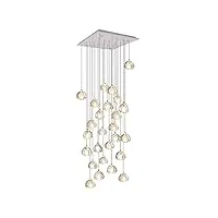 kjlars lustre moderne en cristal pendentif lumière led goutte de pluie suspendus lumières haut plafonnier luminaire pour salon salle À manger couloir hall escalier g4 ampoules (26 lumières-carré)