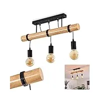 suspension yaak en bois et métal noir, 3 lampes pendantes rétro idéales au dessus d'une table vintage, hauteur max. 78,5 cm, pour 3 ampoules e27, ampoule(s) non incluse(s)
