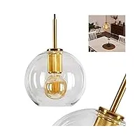 lampe pendante karo en métal doré et verre transparent, élégante suspension vintage à hauteur ajustable, max. 125 cm, Ø18 cm, pour 1 ampoule e27, ampoule(s) non incluse(s)