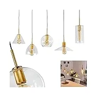 hofstein suspension karo en métal doré et verre transparent, élégantes lampes pendantes vintages à hauteur ajustable, max. 131 cm, pour 5 ampoules e27, ampoule(s) non incluse(s)