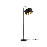 b.k.licht lampadaire rétro pivotant i abat-jour en tissu noir et doré i pour une ampoule e27 i 30 cm i câble de 140 cm avec interrupteur à pied i livré sans ampoule
