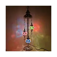 lampadaire fait à la main turc, marocain, arabe, oriental, bohémien, style tiffany, mosaïque en verre, coloré, argenté, décoration d'intérieur (mélange de couleurs a - 3 boules)